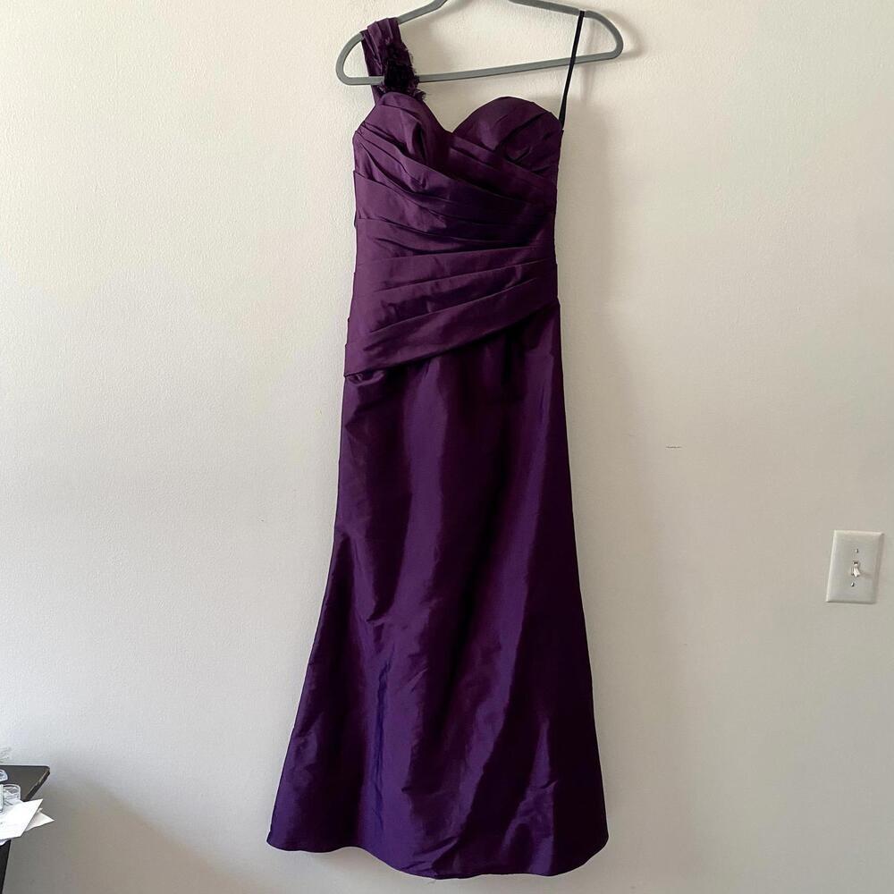 ALVINA VALENTA plum purple one shoulder maxi bridesmaids dress